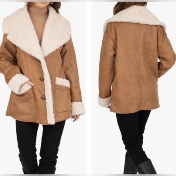 💙 LIKE 🆕 FRYE Natural Faux Shearling Coat - Picture 7 of 11